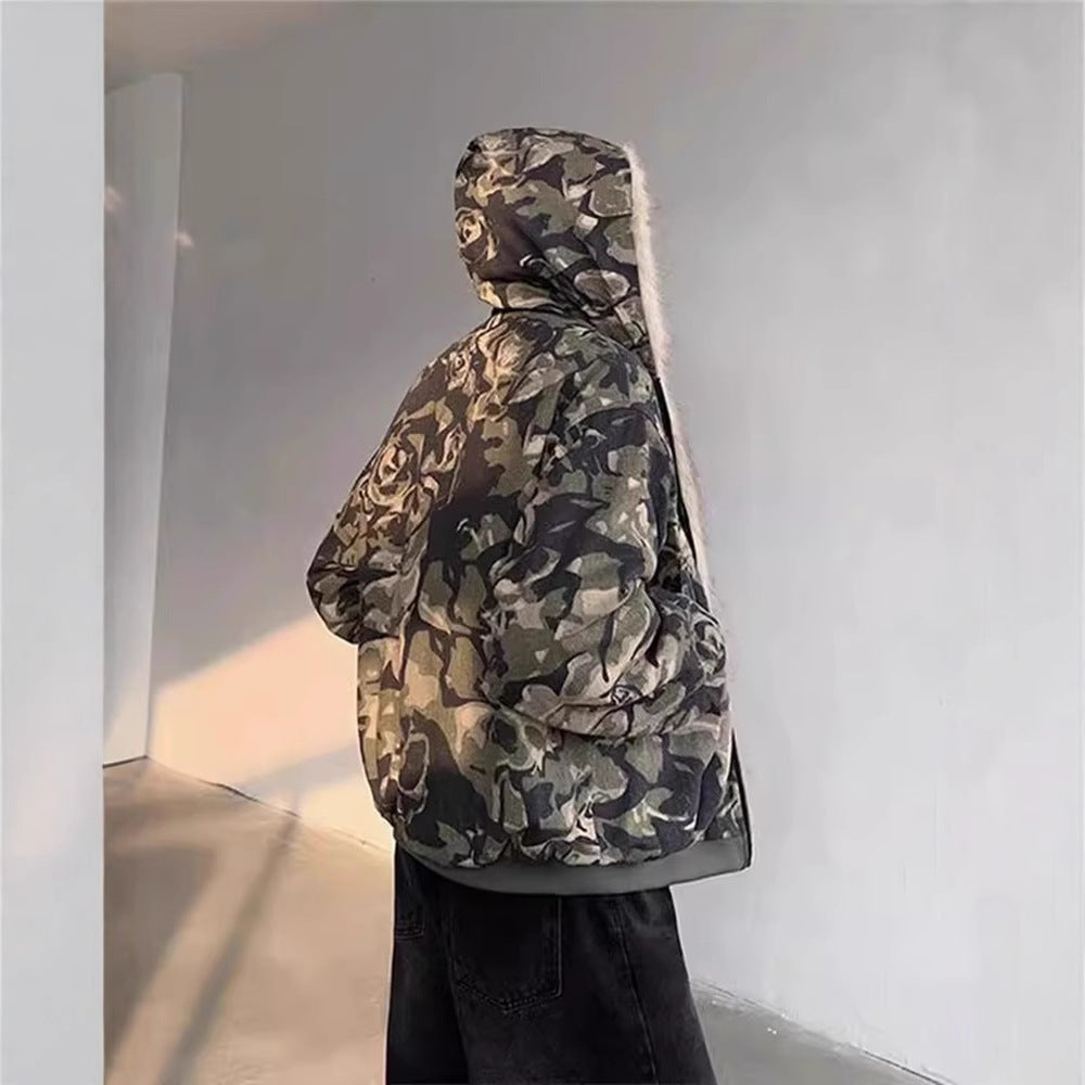 Camouflage Fur Collar Hood Jacket