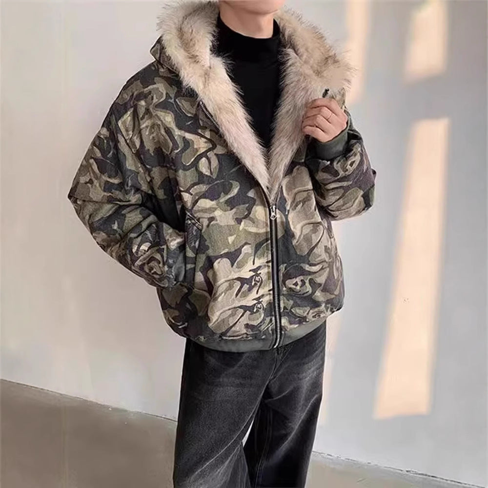 Camouflage Fur Collar Hood Jacket