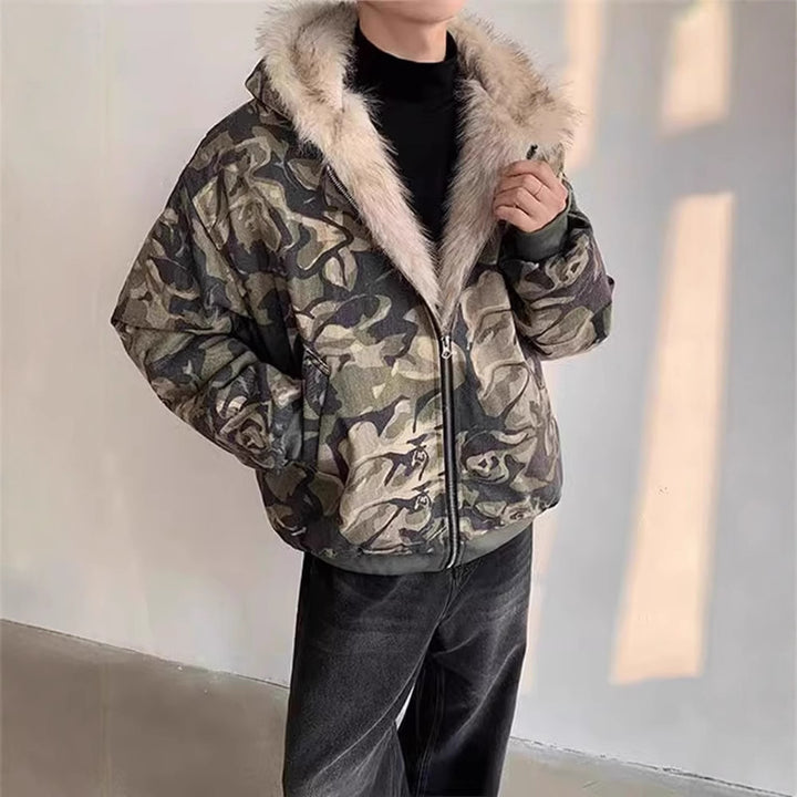 Camouflage Fur Collar Hood Jacket