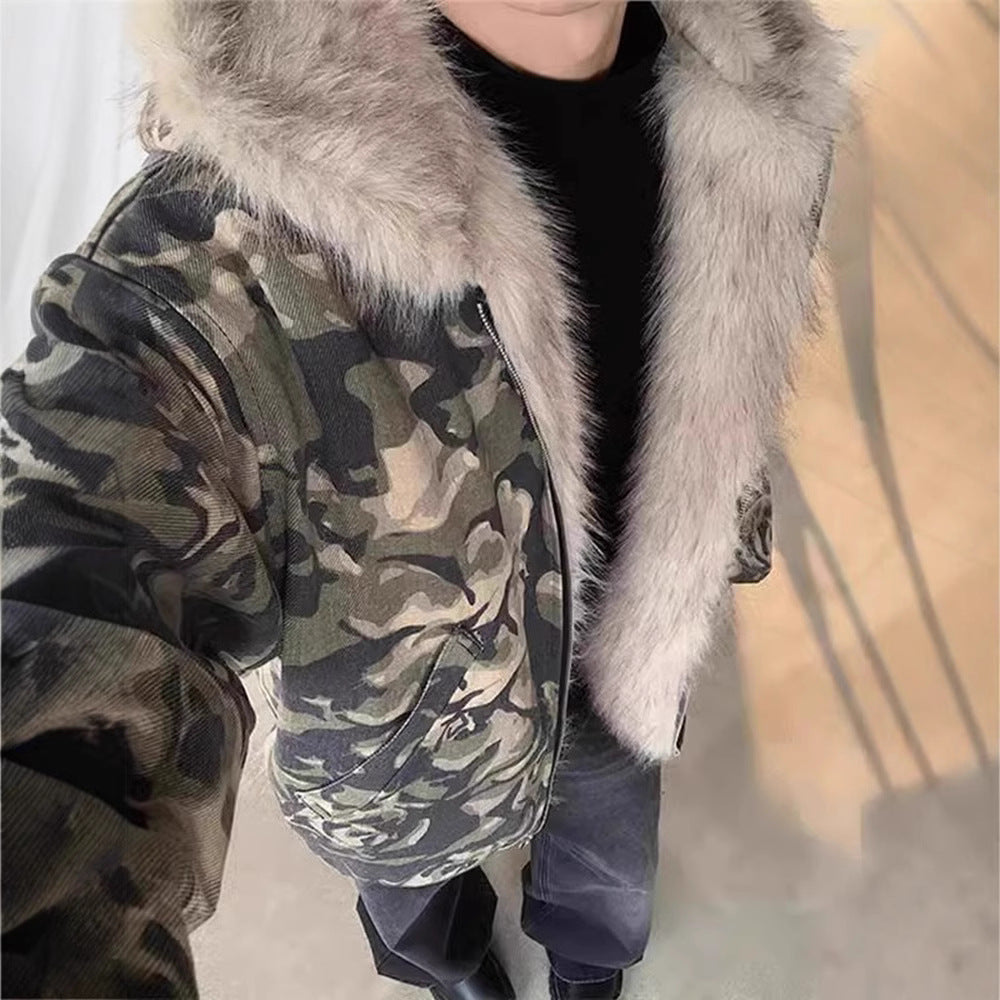 Camouflage Fur Collar Hood Jacket