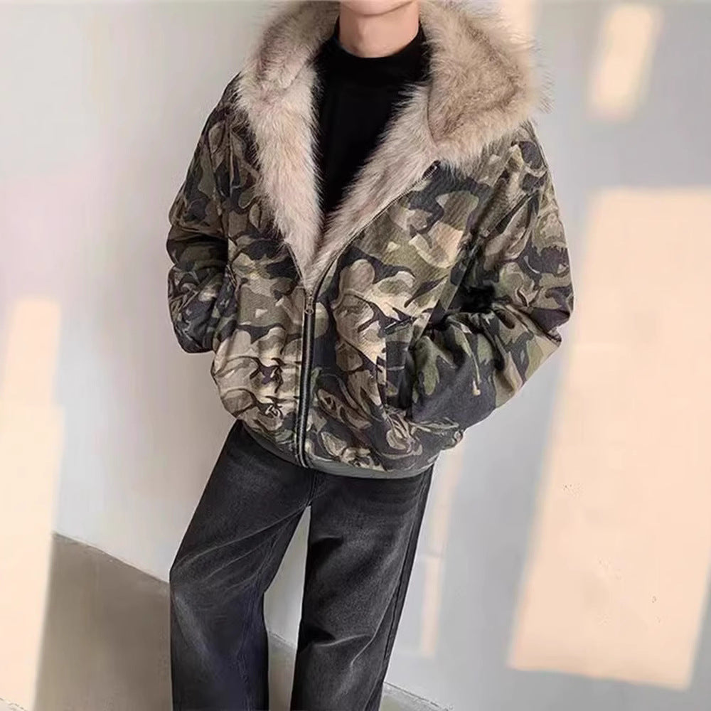 Camouflage Fur Collar Hood Jacket