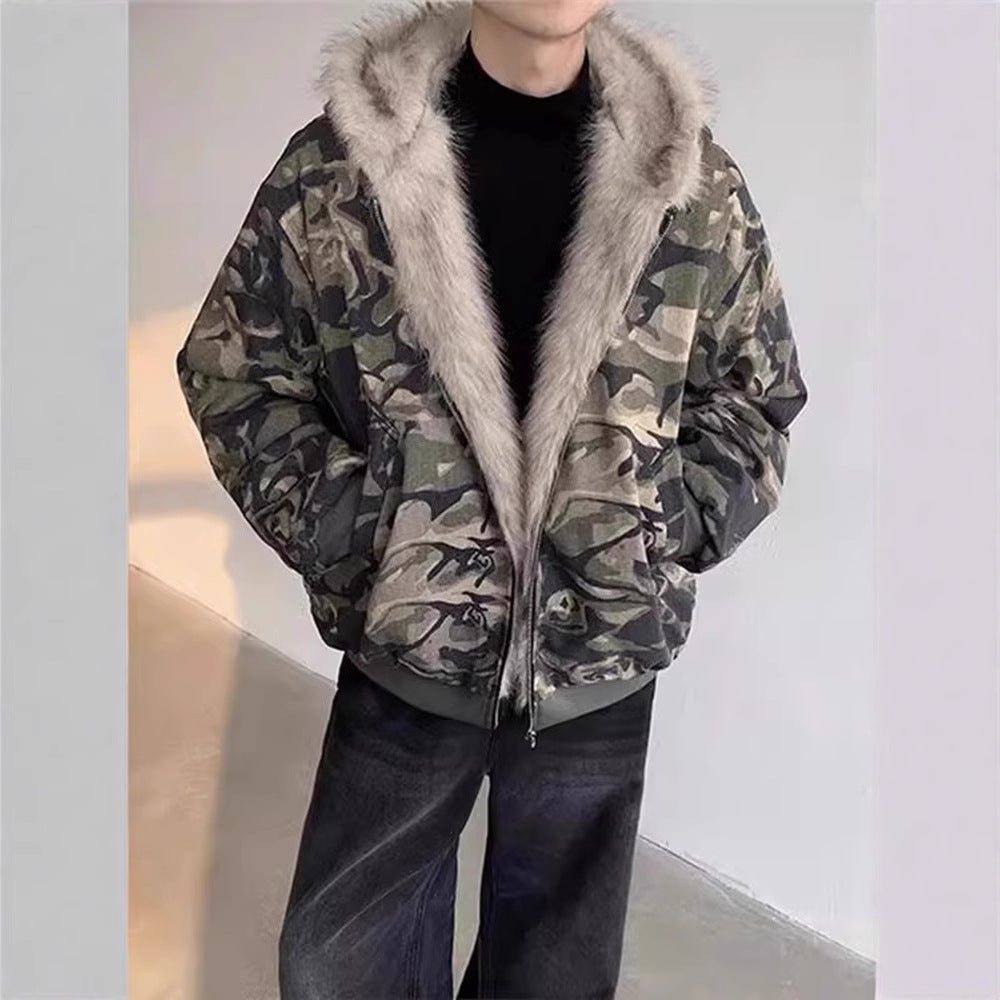 Camouflage Fur Collar Hood Jacket